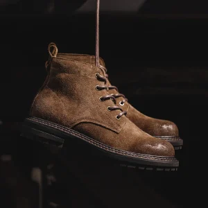 Brown High-Top Work Boots Lace-Up